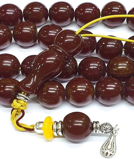 Roloi Komboloi Worry Beads with 33 Beads Made of Mastic Length 42cm Brown