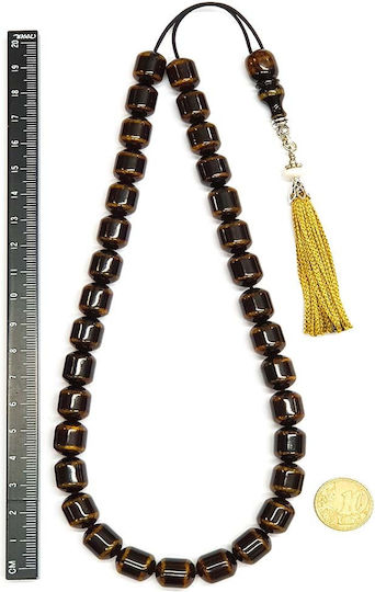 Roloi Komboloi Worry Beads with 33 Beads Made of Mastic Length 39cm Brown
