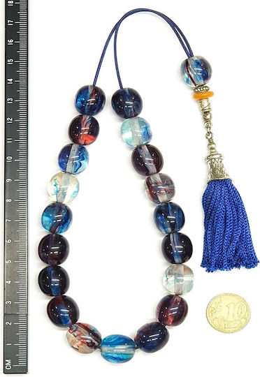 Roloi Komboloi Worry Beads with 19 Beads Made of Resin Length 34cm Multicolour