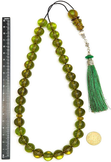 Roloi Komboloi Worry Beads with 33 Beads Made of Mastic Length 43cm Green
