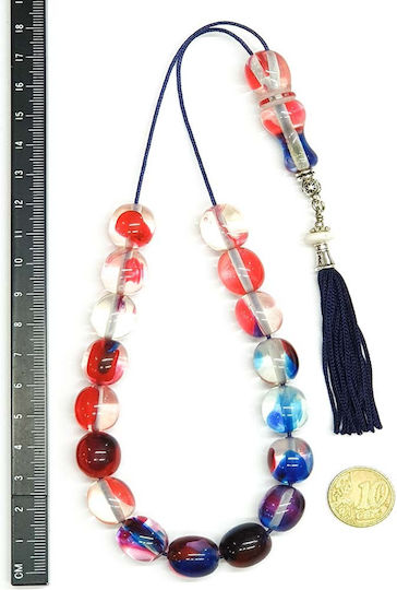 Roloi Komboloi Worry Beads with 17 Beads Made of Resin Length 35cm Multicolour
