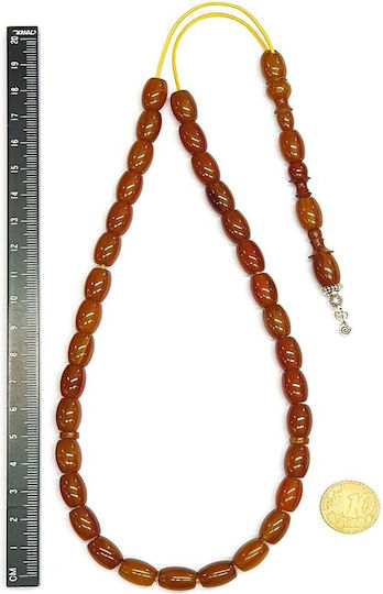 Roloi Komboloi Worry Beads with 33 Beads Made of Mastic Length 38cm Brown