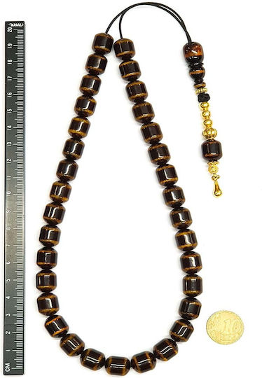 Roloi Komboloi Worry Beads with 33 Beads Made of Mastic Length 44cm Brown