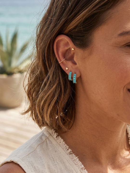 Oxette Earrings Hoops Gold Plated with Turquoise Stones