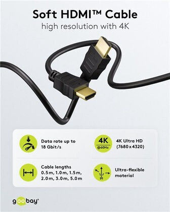Goobay HDMI 2.0 Premium High Speed 4K 60Hz HDR Kabel HDMI-Stecker - HDMI-Stecker 3m Schwarz