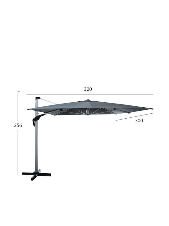 Professioneller Hängender Quadratischer Garten- und Terrassen-Sonnenschirm aus Aluminium Javante Grau 2,56x2,56xH2m