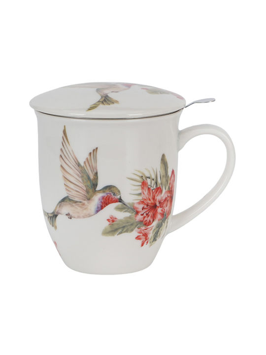 Cană Din Porțelan Cu Capac Albă 400ml