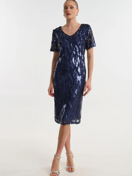 Summer Midi Evening Dress Blue 05-9524-Blue
