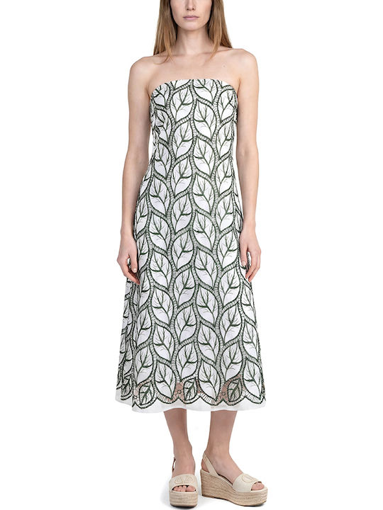 Sommer Midi Damenkleid Weiß- Grün S26A8028-Weiß