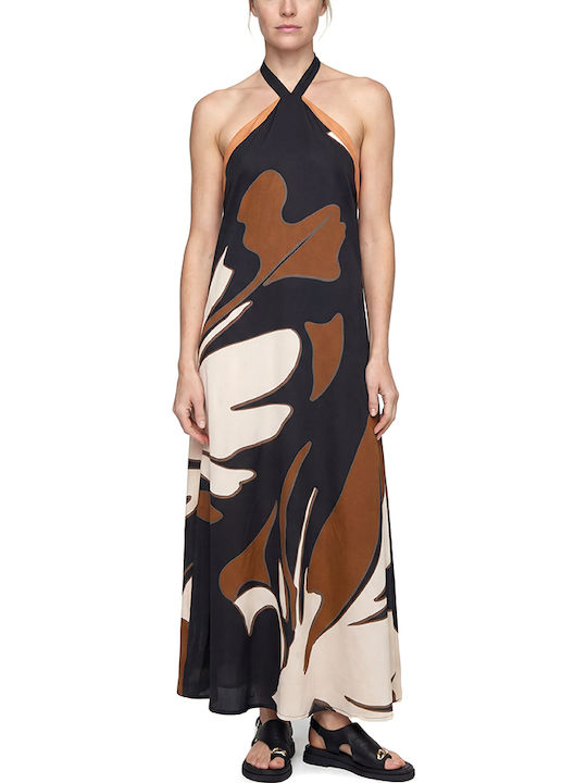 Maxi Damenkleid Ecru- Braun- Schwarz S26A8001-Einfarbig