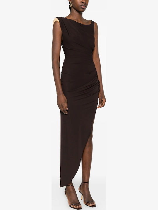 Elisabetta Franchi με Τούλι Φόρεμα Βραδινό Καφέ Elisabetta Franchi με Τούλι Φόρεμα Βραδινό Καφέ