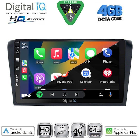 Digital IQ Auto-Audiosystem für Mazda 3 2003-2008 Bluetooth USB Eingebautes Wi-Fi GPS Apple CarPlay Android Auto mit 9 Zoll Touchscreen