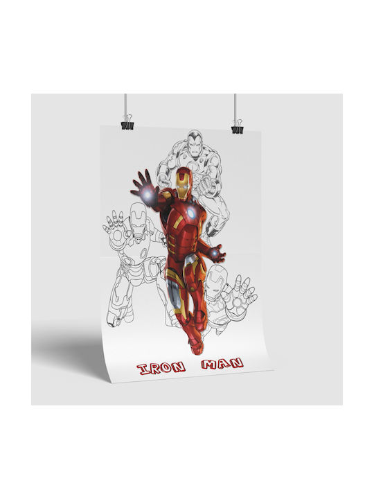 Comic Poster Iron Man Cm032 40cm X 50cm Κορνίζα Καφέ Ξύλου