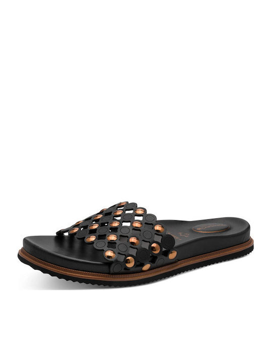 Δερμάτινα Γυναικεία Σανδάλια Flatforms Μαύρα