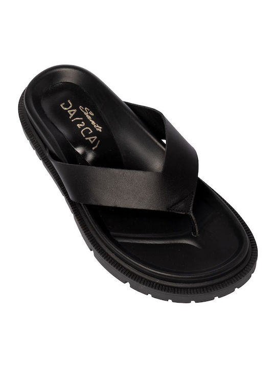 Day2day Leder Flache Damen Sandalen Schwarz