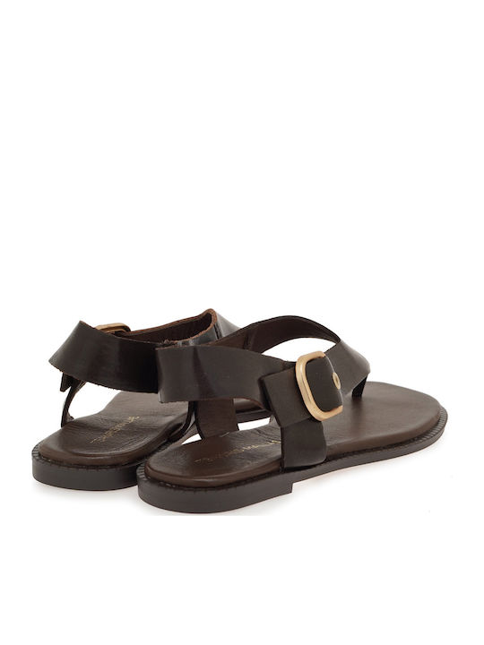 Leather Women's Flat Sandals Brown