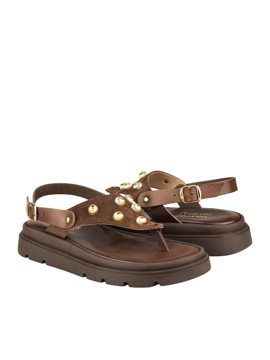 Leather Women's Flat Sandals Brown