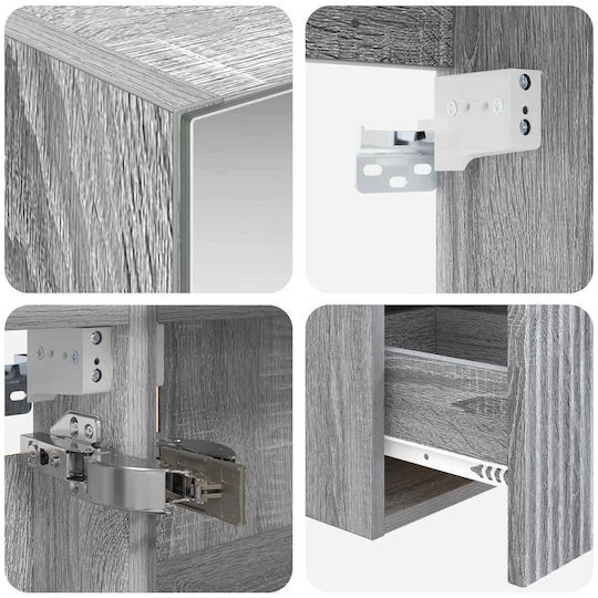 vidaXL Pangă Cu Lavoar și Oglindă Cu Lumină M100xA14,5xÎ70cm Gri Sonoma
