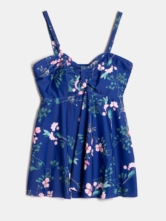 Plus Size Σετ Μαγιό Tankini Μπλε Φλοραλ Μέγεθος 2xl Μπλε Σκούρο