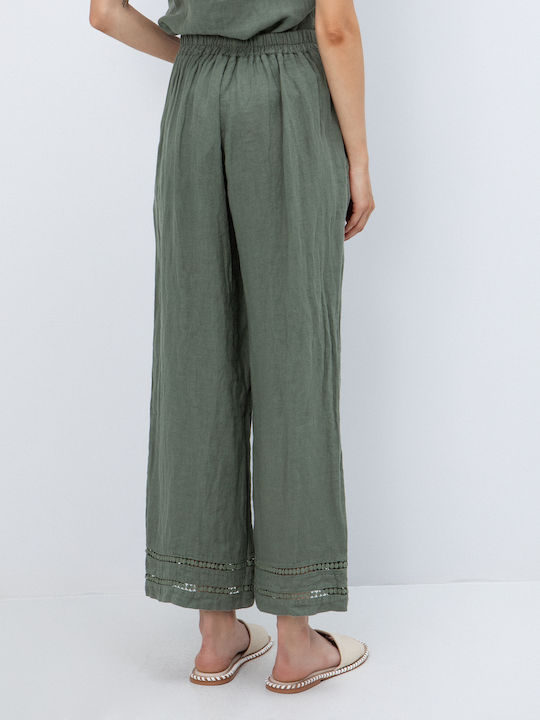 Damen Leinenhose Khaki