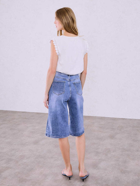 Celestino Women's Jean Bermuda Washed Loose Fit Blue Celestino Women's Jean Bermuda Washed Loose Fit Blue