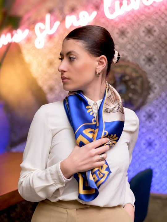 Kalfas Luxury Silk Square Pure Silk Scarf Women's Silk Blue Shawl