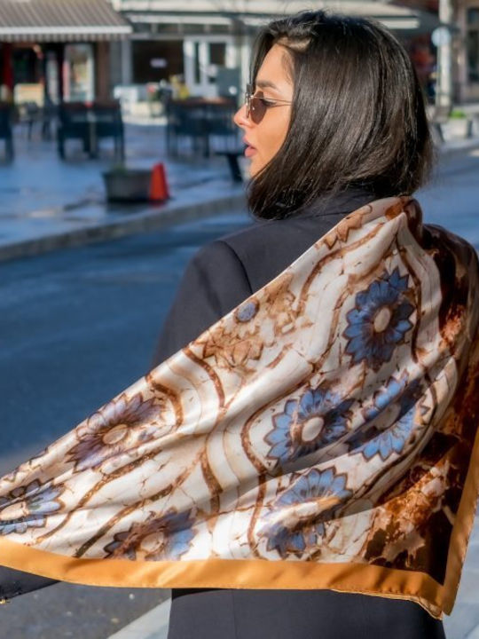Kalfas Luxury Silk Ολομέταξη Μαντήλα Γυναικείο Μεταξωτό Φουλάρι