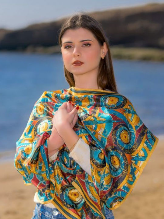 Kalfas Luxury Silk Square Women's Silk Shawl Multicolour