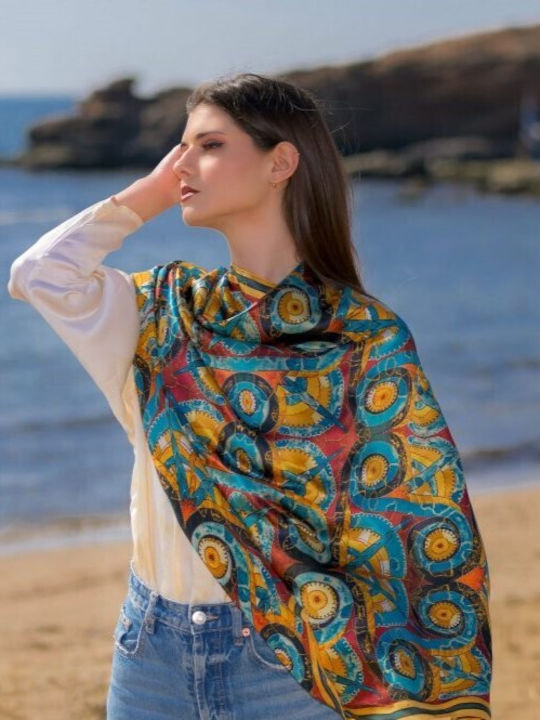 Kalfas Luxury Silk Square Women's Silk Shawl Multicolour