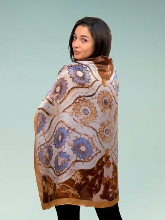 Kalfas Luxury Silk Pure Silk Shawl Women's Silk Brown