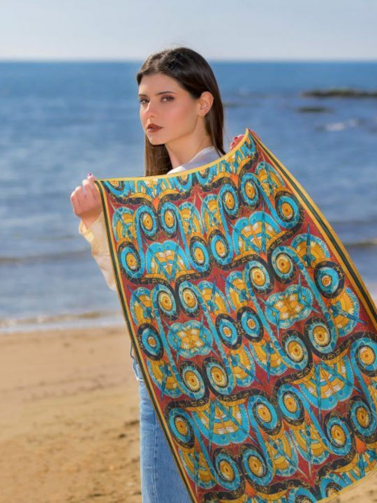 Kalfas Luxury Silk Square Women's Silk Shawl Multicolour