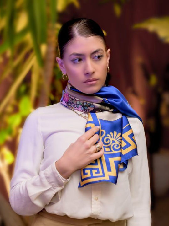 Kalfas Luxury Silk Square Pure Silk Scarf Women's Silk Blue Shawl