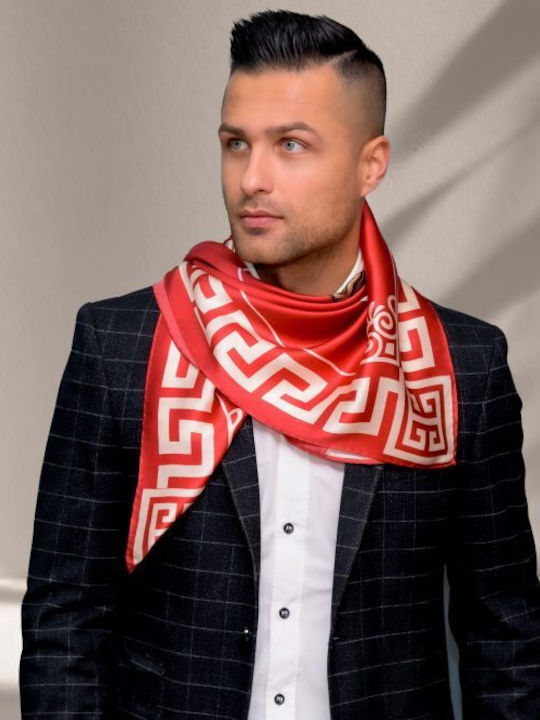 Kalfas Luxury Silk Τετράγωνο Ολομέταξο Μαντήλι Γυναικείο Μεταξωτό Φουλάρι Κόκκινο