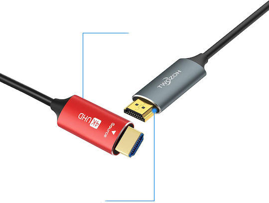Кабел Hdmi Оптични Влакна Twozoh 50 M 4k 60 Hz 18 Gbps