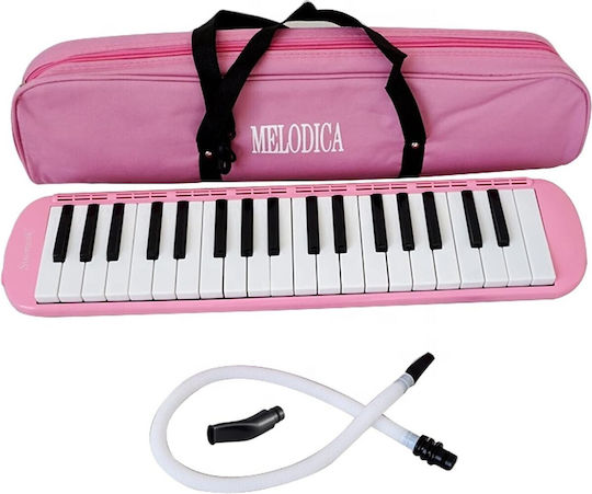 Melodică 32 De Clape Alista Home Din Abs Pentru Începători 45 X 13 X 7 Cm Include Husă Suflantă Roz