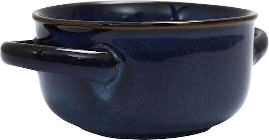 HowHomely Bol Servire Rotund Ceramic Albastru cu Diametru 13.7 cm