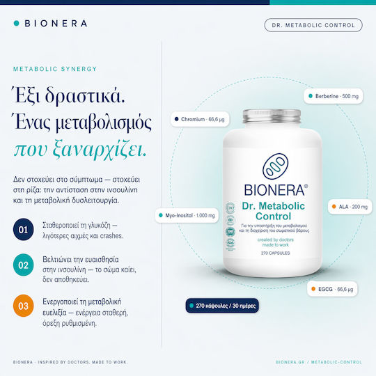 Bionera Συμπλήρωμα για την Υποστήριξη του Μεταβολισμού & τη Διαχείριση του Σωματικού Βάρους 270 κάψουλες