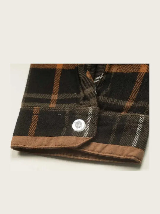 Kids Checked Short-Sleeved Brown Shirt