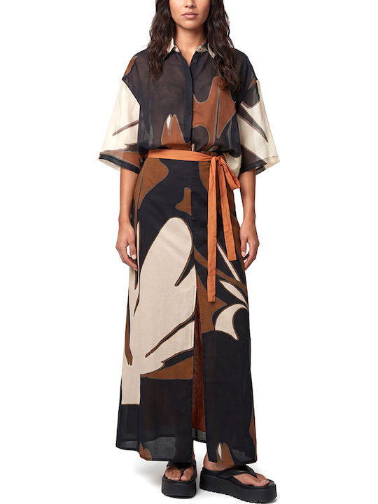 High Waist Maxi Envelope Skirt Ecru Brown Black S26A8005-One-Color