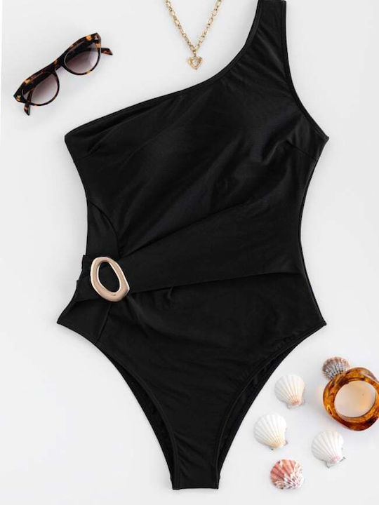 One Piece Swimsuit with One Shoulder Black