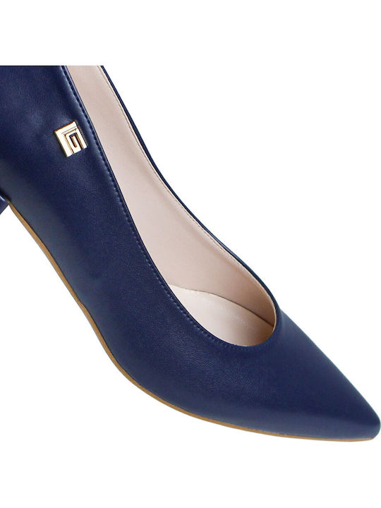 Leather Heels with Low Heel Blue