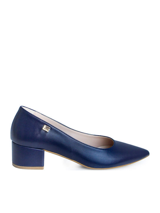 Leather Heels with Low Heel Blue