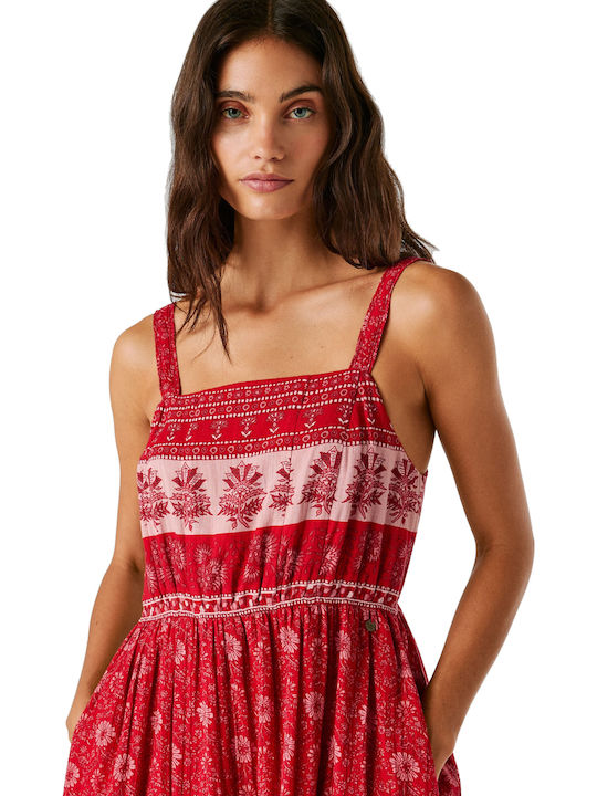 Floral Floral Καλοκαιρινό Midi Φόρεμα Royal Red