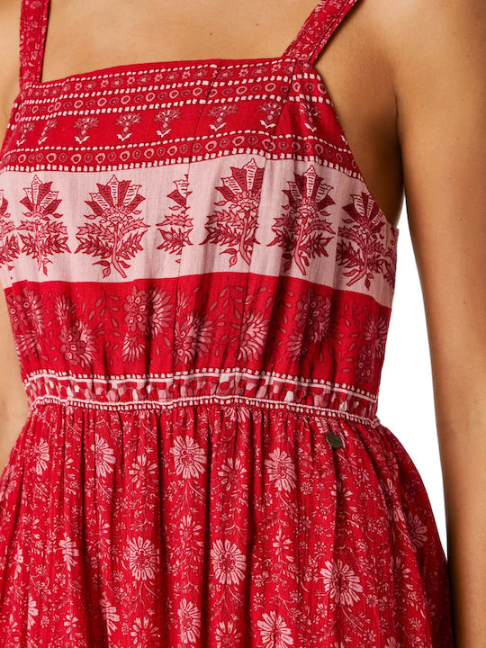 Floral Floral Καλοκαιρινό Midi Φόρεμα Royal Red