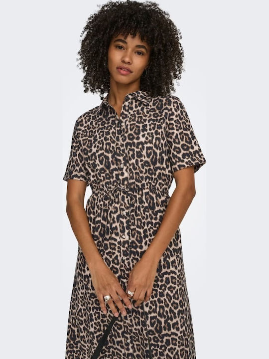 Life Sommer Midi Hemdkleid Ecru Braun Schwarz