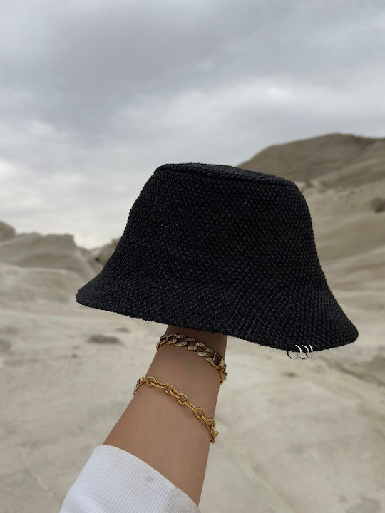 LiebeQueen Γυναικείο Ψάθινο Καπέλο Bucket Μαύρο