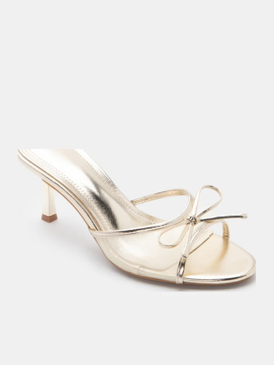 Mules With High Heel In Gold Colour