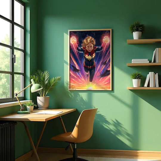 Poster Captain Marvel Mv034 40cm X 50cm Κορνίζα Καφέ Ξύλου
