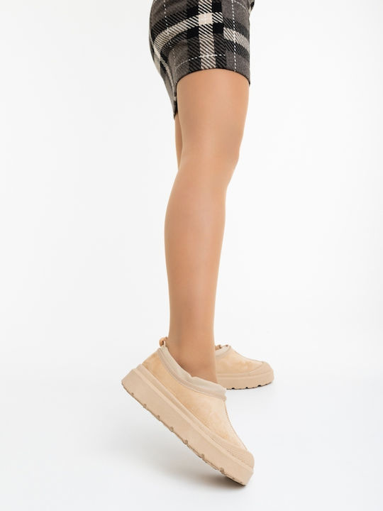 Women's Ankle Boots with Platform & Fur Beige