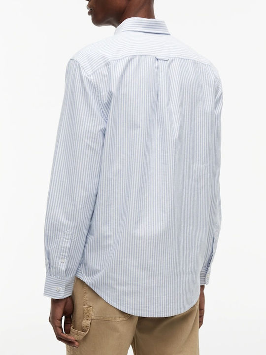 Long Sleeve Denim Shirt In Regular Fit Striped Light Blue